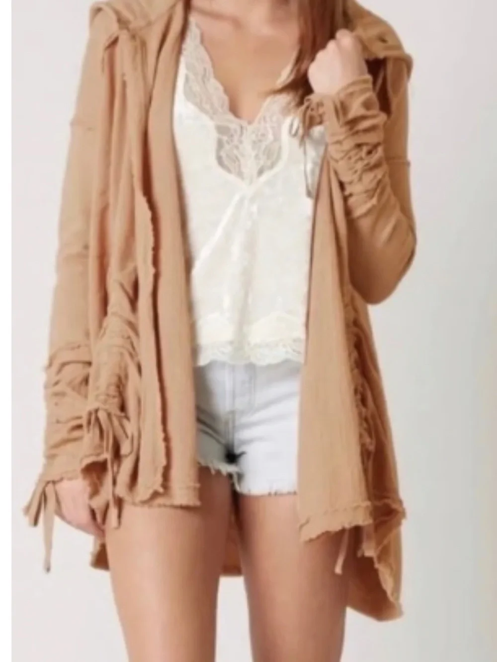 Free People Moon Dust - Get Your Gauze Cardi Ruched Sleeve Open-Front Cardigan-